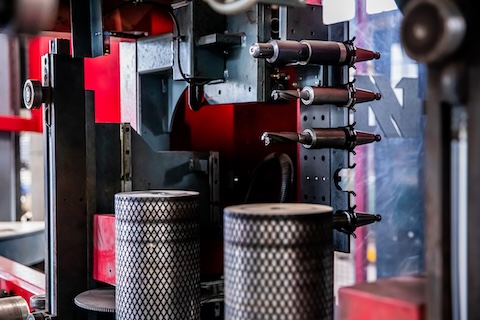 Voortman steel cutting machine transporer steel cyliners close up